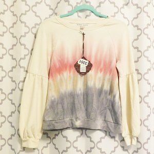 Knox Rose Cream Tie Dye Balloon Sleeve Cropped Sweatshirt - NWT - S